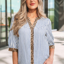 Sky Blue Stripe Medium Lucy Down Half Sleeve Shirt