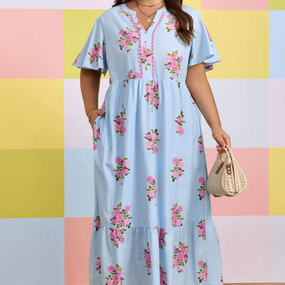 Lucy Print Scalloped Trim PLUS Dress