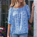 Sky Blue Medium Lyanna Sleeve Pleated Floral Blouse