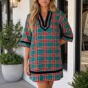 Green Small Lydia Trim Short Shift Dress