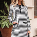 White Stripe Large Lyra Long Sleeve Shirt Dress