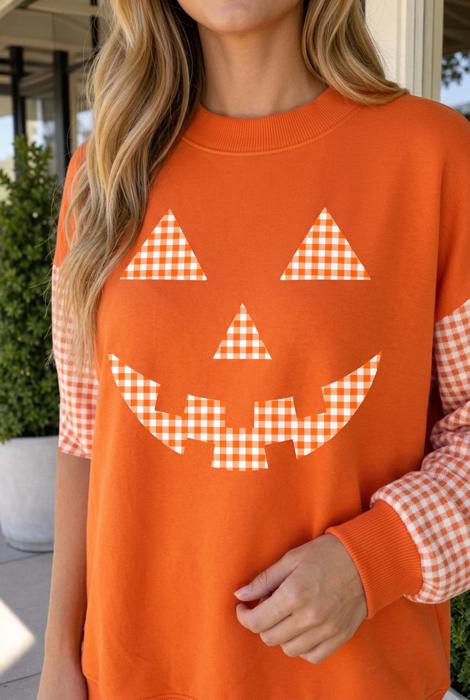 Mackaylah Pumpkin Face Graphic Sweatshirt