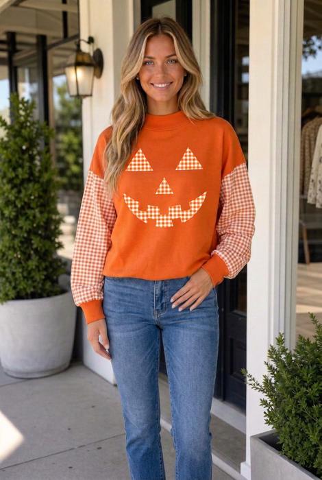 Mackaylah Pumpkin Face Graphic Sweatshirt