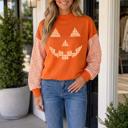 Russet Orange Small Mackaylah Pumpkin Face Graphic Sweatshirt
