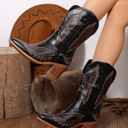 Black Size 10 Mackenzie Western Eagle Embroidered Faux Leather Boots