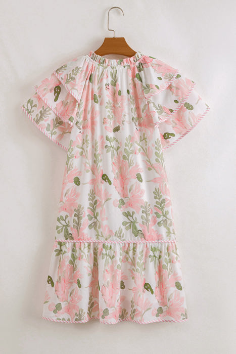 Madalyn Floral Contrast Edge Layered Short Sleeve Mini Dress