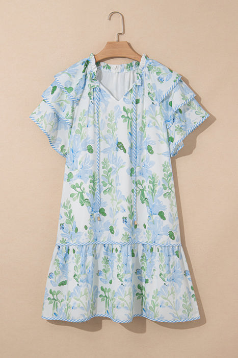 Madalyn Floral Contrast Edge Layered Short Sleeve Mini Dress
