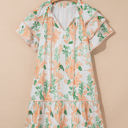 Orange XL Madalyn Floral Contrast Edge Layered Short Sleeve Mini Dress
