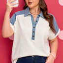 Beige 1X Maddie Cuffed Sleeve Polo PLUS Tee