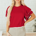 Racing Red Small Madilynn Ruffle Short Sleeve Sweater