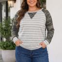 Gray Stripe XXXXL Madisen Long Sleeve Blouse Long Sleeve PLUS Top