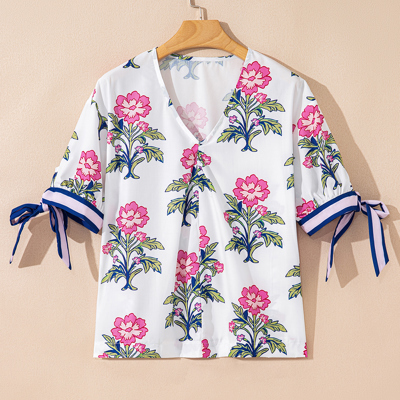 Mae Knot Bubble Sleeve Blouse