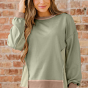 Smoke Green Small Maelynn Waffle Patchwork Oversize Sweatshirt