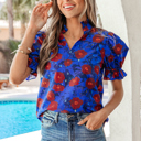 Blue Large Maeve Sleeve Frilled Floral Blouse