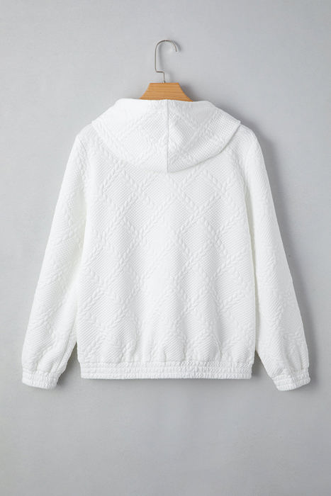 Magnolia Cable Lattice Texture Kangaroo Pocket Hoodie