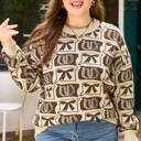 Brown 2X Magnolia Horseshoe Print Checkered PLUS Sweater