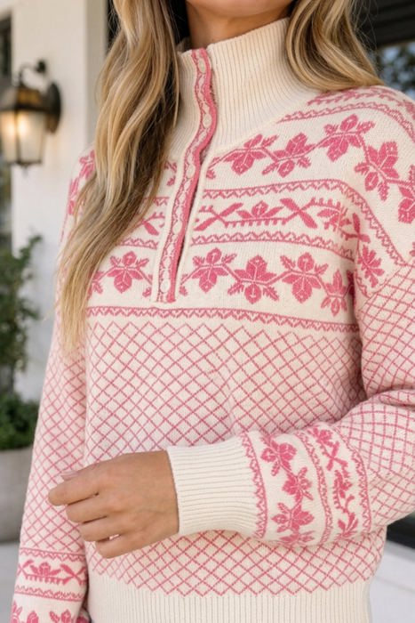 Magnolia Print Stand Casual Sweater