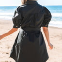  Malaya Button Up Tie Waist Puff Sleeve Mini Dress