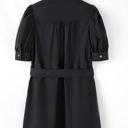  Malaya Button Up Tie Waist Puff Sleeve Mini Dress