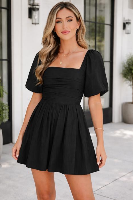 Malaysia Ruched Puff Sleeve Romper