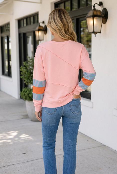 Marci Patchwork Raw Detail Long Sleeve Top