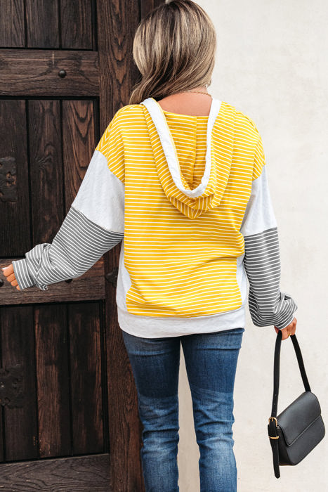 Margot Stripe Drawstring Loose Fit Hooded Top