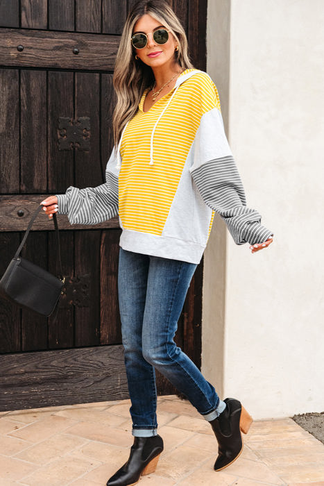 Margot Stripe Drawstring Loose Fit Hooded Top