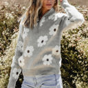  Maria Floral Half Zip Drop Shoulder Sweater
