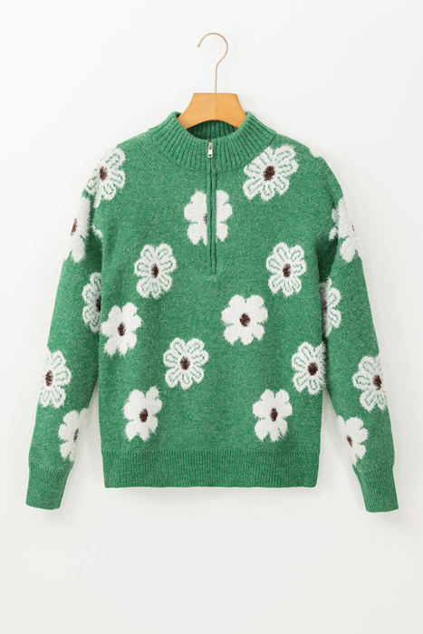 Maria Floral Half Zip Drop Shoulder Sweater