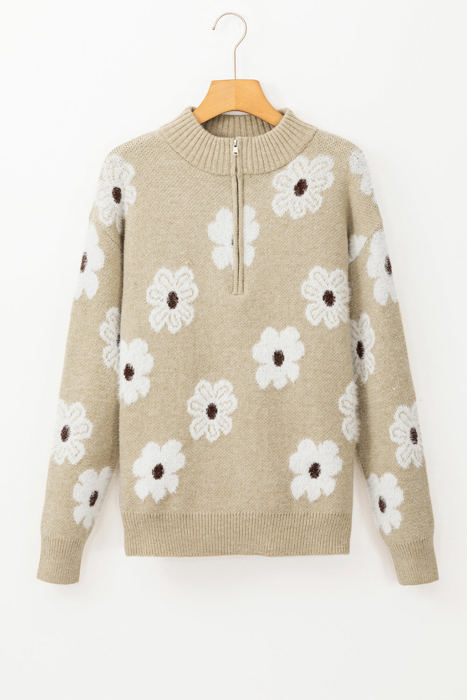 Maria Floral Half Zip Drop Shoulder Sweater