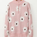 Pink Large Maria Floral Half Zip Drop Shoulder Sweater