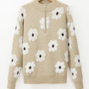Khaki Small Maria Floral Half Zip Drop Shoulder Sweater