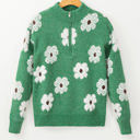 Green Medium Maria Floral Half Zip Drop Shoulder Sweater