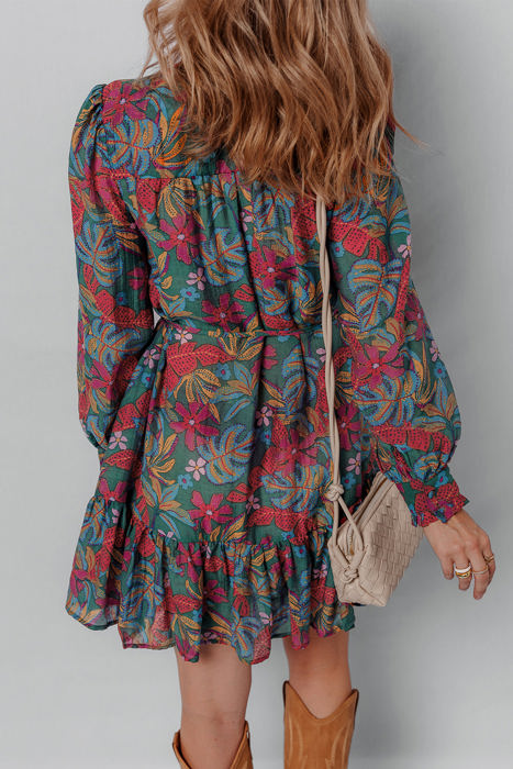 Maria Floral V Neck Puff Sleeve Dress
