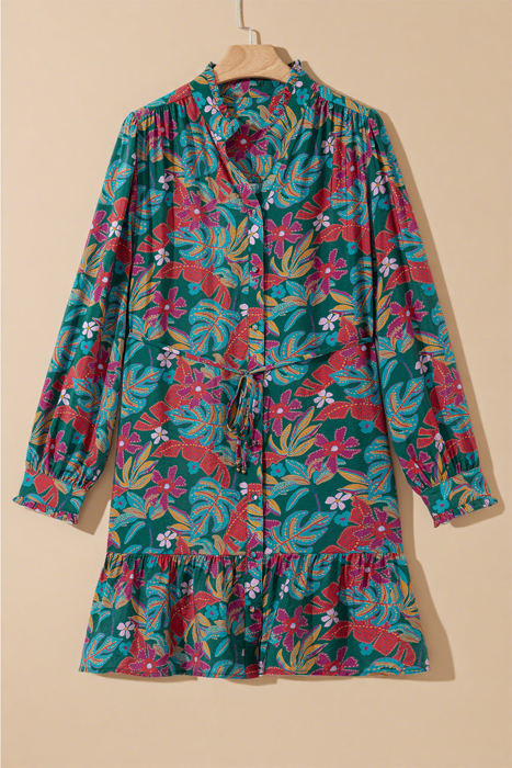 Maria Floral V Neck Puff Sleeve Dress