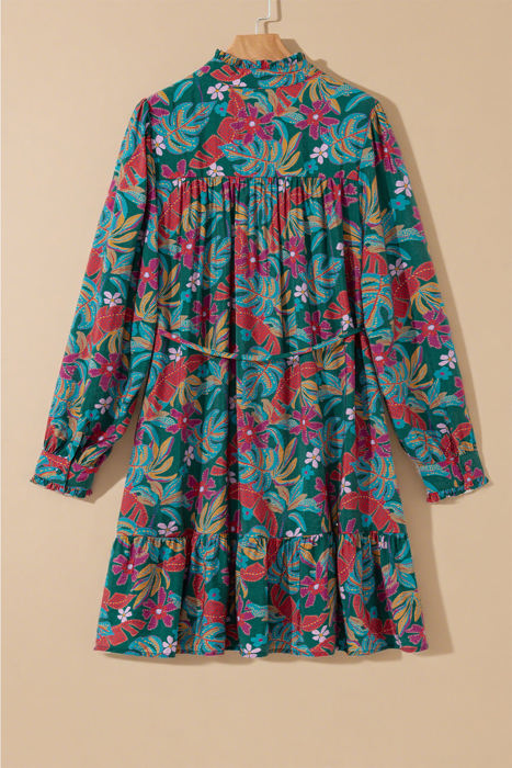 Maria Floral V Neck Puff Sleeve Dress