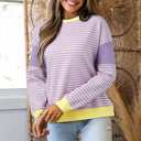 Purple Stripe Small Mariana Drop Shoulder Knit Top