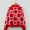 Fiery Red Medium Marianna Checkered Knit Loose Sweater