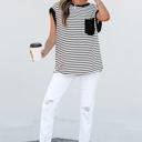  Marie Stripe Chest Pocket Tank Top