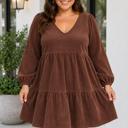 Coffee 3X Marleie Long Sleeve Mini PLUS Dress