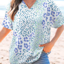  Marleigh Leopard Print V Neck Short Sleeve Blouse