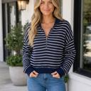  Martha Half Zip Collared Long Sleeve Top