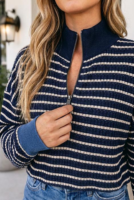 Martha Half Zip Collared Long Sleeve Top