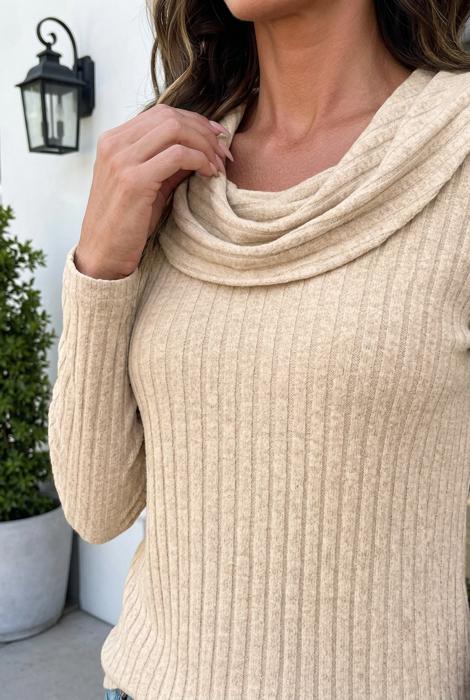 Martha Ribbed Knit Cowl Long Sleeve Top