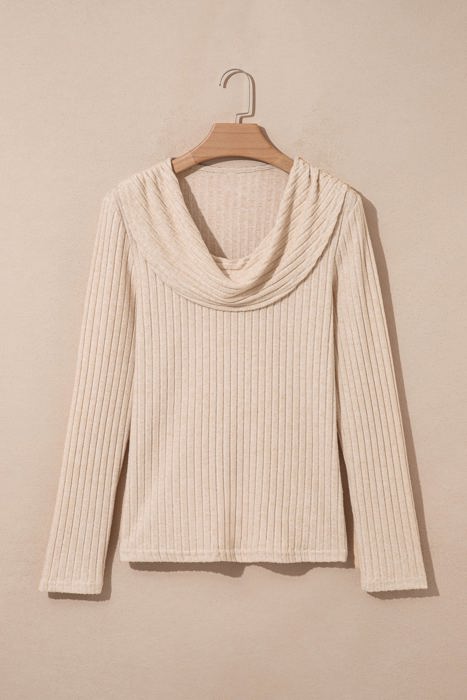 Martha Ribbed Knit Cowl Long Sleeve Top