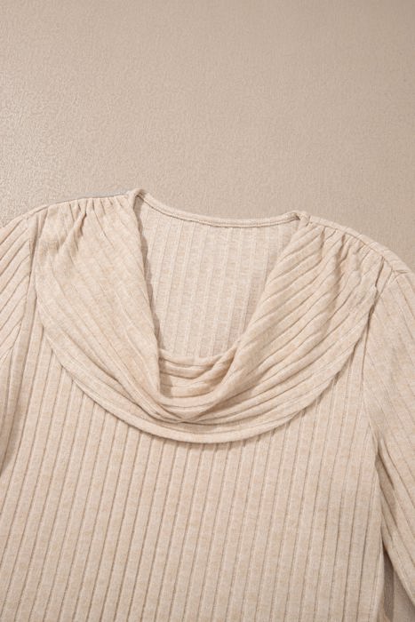 Martha Ribbed Knit Cowl Long Sleeve Top