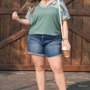  Mazie Mist Ribbed Patchwork PLUS Tee