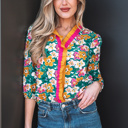 Green Medium Meadow 3 4 Sleeve Blouse