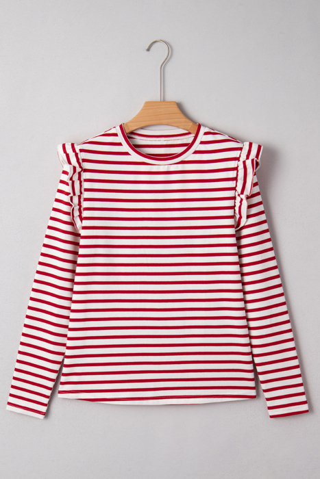 Meilani Stripe Ruffle Trim Long Sleeve Top