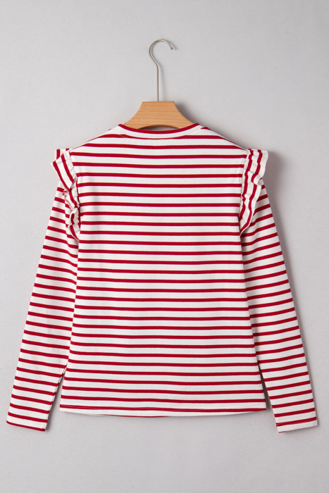 Meilani Stripe Ruffle Trim Long Sleeve Top